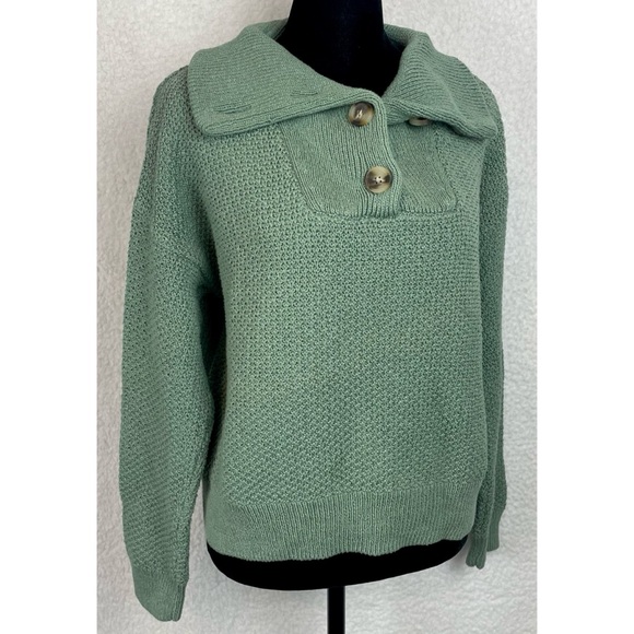 MADEWELL • Green Canby Button Mockneck Knit Sweater, M - Picture 12 of 16